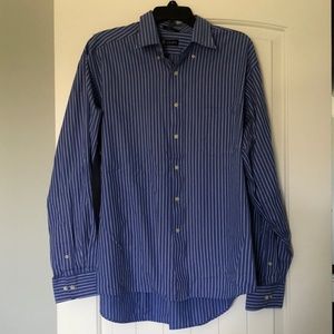 Chaps Shirt Men's Size XL 17.5 36/37 Blue White Stripes Long Sleeve Button‎ Up